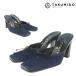  Chanel CHANEL mules sandals here Mark ribbon size 37 approximately 24cm Denim navy used AB 271060