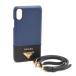  Prada женский safia-no кожа iPhone X/XS соответствует iPhone кейс ремешок на шею есть темно-синий blue black PRADA 1ZH058 б/у 