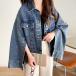  free shipping outer jacket lady's 2way sleeve slit button wide sleeve Denim JK cotton 100% easy big Silhouette oversize 