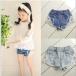 韓国系子供服 デニム ショート パンツ レース クラッシュ ダメージ カットオフ キッズ 女の子 2019 春夏 韓国系ファッション