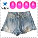  женский свободный размер сделано в Японии повреждение Denim шорты хлопок 100% хлопок индиго GDCji-ti-si- бесплатная доставка по всей стране A969