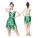  ламе украшен блестками топ на бретелях V шея Dance платье зеленый латиноамериканский Dance * Berry Dance * stage костюм 