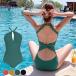  моно kini женский купальный костюм One-piece . промежуток sexy спина видеть . ho ruta- Cross модный зеленый желтый красный чёрный черный одноцветный body серия покрытие бикини Корея 