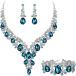 BriLove Women's Wedding Bridal Austrian Crystal Teardrop Flower Cluster Statement Necklace Dangle Earrings Link Bracelet Jewelry Set for Bride Brid