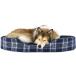 Furhaven Pet Bed for Dogs and Cats - Sherpa and Plaid Flannel Oval Cuddler Dog Bed with Removable Washable Cover and Pillow Cushion Midnight Blue