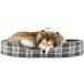 Furhaven Pet Bed for Dogs and Cats - Sherpa and Plaid Flannel Oval Cuddler Dog Bed with Removable Washable Cover and Pillow Cushion Smoke Gray Ju
