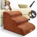 Lesnox Foam Dog Stairs/Steps 3 Tiers Pet Ramp/Ladder Non-Slip for Bed Couch Sofa for Small Dogs Cats with Old/ Injured/ Short-Legged 15.7H Br