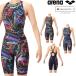  Arena ARENA.. купальный костюм женский WA одобрение AQUA RACING ECO AQUA STRIPE рейсинг One-piece леггинсы открытый задний половина нога AS6SRC76L