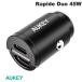 AUKEY �I�[�L�[ �J�[�`���[�W���[ Rapide Duo QC / PD�Ή� �ő�45W USB Type-C 2�|�[�g �u���b�N CC-A4S-BK