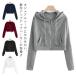  Zip выше Parker женский короткий tops с капюшоном . тренировочный Parker парка Zip выше одноцветный Parker тонкий весна осень перо ткань движение 