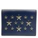 JIMMY CHOO Jimmy Choo футляр для карточек чехол для пропуска футляр для визитных карточек складывающийся пополам compact Star заклепки кожа темно-синий 