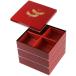 重箱　スクエア おしゃれ　三段　６寸　鶴　朱塗 　001-1355