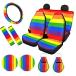 SCRAWLGO Rainbow Pride Car Seat Covers Full Set for Women 11-Piece Auto Accessories with Steering Wheel Cover,Seat Belt Pads,Cup Coaster,Keychain,Fron
