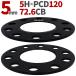 �z�C�[���X�y�[�T�[ 5mm 2���g 5H PCD120 �n�u�a72.6mm 7075-t6 �A���~�b�� BMW MINI HONDA LANDROVER
