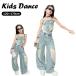  Kids танцевальный костюм выставить девочка ребенок Dance 2 позиций комплект повреждение Denim голубой майка джинсы ремешок безрукавка модный Kids Dance лето Dance JAZZ возможно 