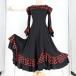  б/у prima boutique Prima btik фламенко костюм платье One-piece оттенок черного bo Ran te оборка чёрный красный полька-дот точка симпатичный эластичный стрейч ....