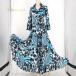  б/у prima boutique Prima btik фламенко костюм две части выставить верх и низ в комплекте оттенок голубого tops блуза faruda юбка синий чёрный белый рисунок...