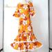  б/у HAWAII.I.D. хула костюм One-piece платье orange серия Гаваи производства гибискус рисунок плюмерия рисунок оборка Hawaiian принт aro - хула...
