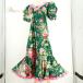  б/у Princess Kaiulani Princess kai ulani хула костюм One-piece платье оттенок зеленого Гаваи производства цветочный принт растения рисунок Hawaiian принт оборка лента...