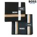  новый старый товар BOSS носовой платок 2 шт. комплект Hugo Boss мужской сделано в Японии бренд Logo вышивка линия / бренд Logo вышивка полоса хлопок чёрный × уголь 1903BE