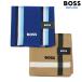  новый старый товар BOSS носовой платок 2 шт. комплект Hugo Boss мужской сделано в Японии бренд Logo вышивка линия / бренд Logo вышивка полоса хлопок синий × бежевый 1903BE