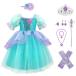  Ariel платье ребенок костюмы роскошный 9 позиций комплект платье перчатки украшение для волос Tiara палка колье серьги и т.п. 100 110 120 130 140 CREDIBLE