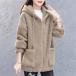  fleece jacket lady's with a hood . shaggy boa blouson outer coat plain full Zip up autumn winter outdoor tops 