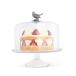 Vagabond House Handblown Glass Cake Dessert Cupcake Stand with Glass Dome Cover with Solid Pewter Song Bird Knob Handcrafted 13 inch Diameter 4 inch T