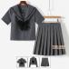  sailor suit regular ..JK uniform woman height raw going to school student middle . short sleeves long sleeve setup single goods blouse pleated skirt gray 