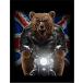 [ Grizzly Bear * bear * bear * bike * Union Jack ] postcard black background 
