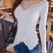 . изначальный sexy tops V шея простой sexy tops длинный рукав tops черный слоновая кость женский мода 