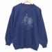XL/ б/у одежда длинный рукав тренировочный мужской 00 годы 00s цветок вырез лодочкой темно-синий 25dec16