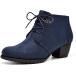 VJH confort Women's Ankle Boots Lace-up Round Toe Comfortable Low Heel Dress Booties with Side Zipper (navy 8)¹͢
