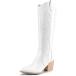 DREAM PAIRS Womens Cowboy Boots  Comfortable Pull On Zipper Chunky Heel Pointed Toe Embroidered Western Cowgirl Knee High Boots  White  8
