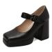 Alyaafifa Chunky Heel Platform Pumps for Women Sqaure Closed Toe ¹͢