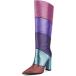 FSJ Women Multicolor Knee High Boots Chunky High Heel Pointed Toe Colorful Leather Stretchy Riding Booties Party Dress Shoes Size 8 Purple