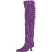 FSJ Women Trendy Pointed Toe Studded Knee High Boots Pull On Low Kitten Heel Ladies Winter Prom Party Date Shoes Size 7 Purple¹͢