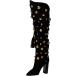 FSJ Women Fringe Studded Beaded Knee High Boots Western Closed Toe Block High Heel Corset Calf Boots Girls Party Dating Shoes Size 10 Black