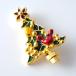 Vintage 1980s Christmas Tree Brooch Gold Metal Bird Flower