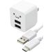  Elecom зарядное устройство Type-C USB розетка 2 порт USB-A×2 12W 5V/2.4A кабель приложен 1.2m.. Chan MPA-ACCX01WF