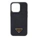  Prada треугольник Logo plate safia-noiPhone 13 Pro кейс iPhone смартфон кейс чёрная кожа женский PRADA [ б/у ]