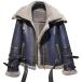 Denny&amp;Dora Womens Shearling Jacket Casual Coat Blue Leather Jack parallel imported goods 