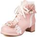 LUXMAX Women Kawaii Platform Boots Lace Up Ankle Boots with Bow Chunky Mid Heel Cute Lolita Boots Cosplay Sweet Shoes  Size 8.5 M US Pink