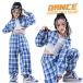 k-pop костюм синий в клетку Kids танцевальный костюм выставить hip-hop брюки комплект жакет мини длина Kids .... tops длина брюки Dance Kids Корея 