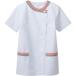 住商モンブランの調理衣、レディス半袖、ホワイト×ピンク×グレー、サイドボタンタイプ、ラウンドネックタイプ_OCAHOL_住商モンブランの調理衣、抗菌機能を付与したレディス半袖、オシャレなカラーリング、ポリエステル：６５％、綿：３５％の生地使...