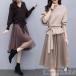 セットアップ レディース 上下セット秋冬 長袖メリヤスのシャツ スカート 韓国風 大きいサイズ無地 通勤 OL オシャレ 着痩せ 大人 上品  新作