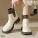  короткие сапоги женский со вставкой из резинки ботинки носки ботинки весна осень-зима ..... low каблук раунд tu22.5-25cm большой размер чёрный черный белый 