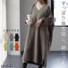  One-piece женский вязаный хлопок 100% длинный V шея body type покрытие ko Kuhn вязаный платье вязаный One-piece длинный One-piece длинный рукав Layered одноцветный 