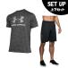  Under Armor короткий рукав футболка шорты комплект мужской UA Tec большой Logo Short рукав + графика шорты 1359132 002+1358551-001 UNDER ARMOUR