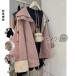  pink color block with a hood . trench coat for women Short jacket spring autumn new work style stylish . easy . manner function light weight material ventilation eminent free shipping 